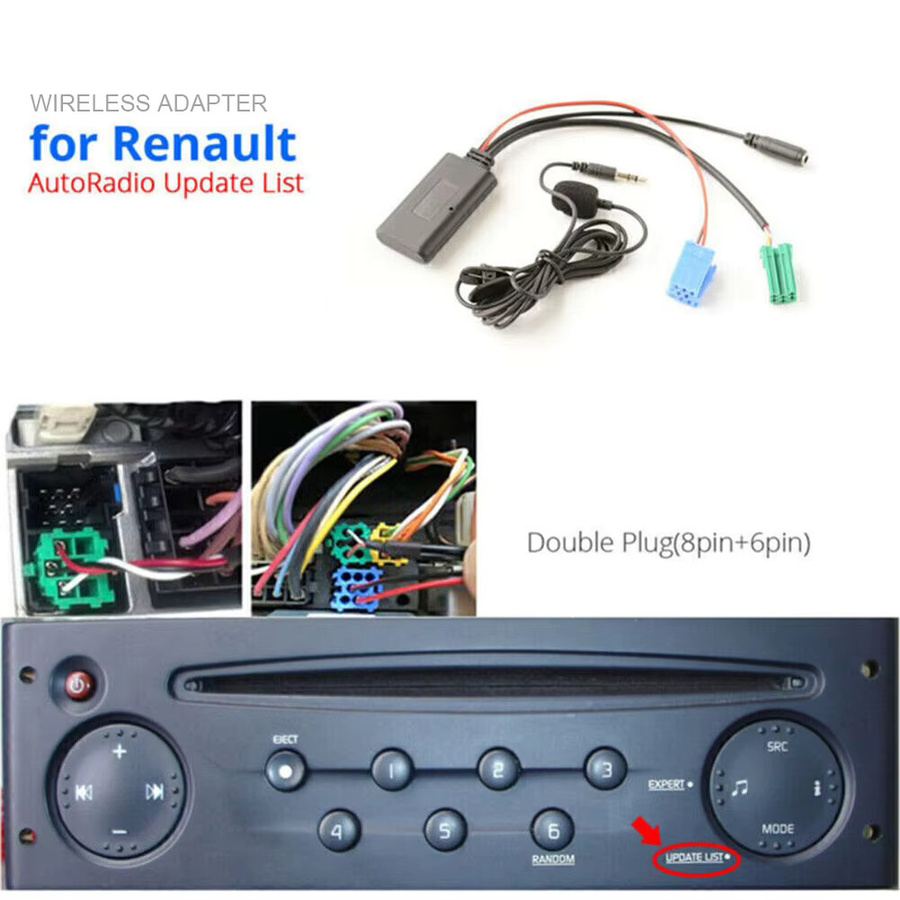 Bluetooth 5.0 Aux Adapter mit Mikrofon für Renault Radio Update, Mini ISO Anschluss, Schwarz - Bild 4