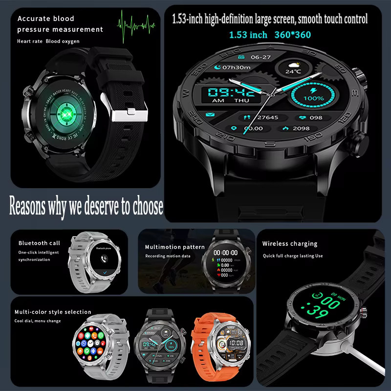 BOXUXING Smartwatch, Schwarz, Edelstahl, GPS, Rund - Bild 2