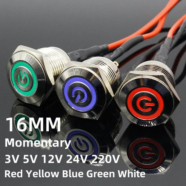 ELECAPITAL Metall Drucktaster mit LED-Beleuchtung blau, wasserdicht, 16mm Momentary Push Button - Bild 1