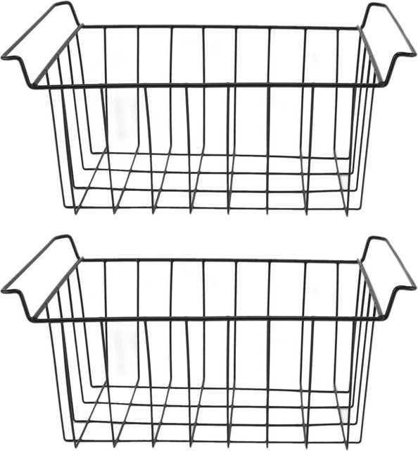 Aimo 2er Set Gefrierschrank Draht Lagerkorb PE Beschichtet Schwarz, Hänge-Organizer für Kühlschrank, B: 24,5 cm, T: 45 cm, H: 20 cm - Bild 1