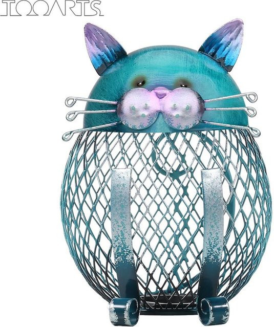 Tooarts Katzen-Münzbox Sparschwein Tierornament aus Metall in Blau - Bild 1