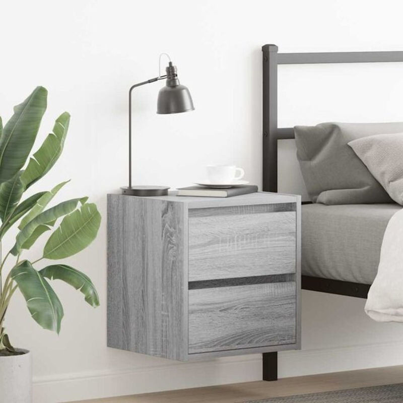 Vidaxl Wand-Nachttische 2er-Set in Grau Sonoma, Modernes Design aus Holzwerkstoff, B/T/H: 38 x 34 x 40 cm - Bild 1