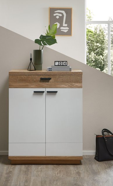 Schuhschrank MONDO LISANA in Wildauiche und Weiß mit Soft-Close-Türen und Schubladen, B/T/H: 85 x 38 x 100 cm - Bild 1