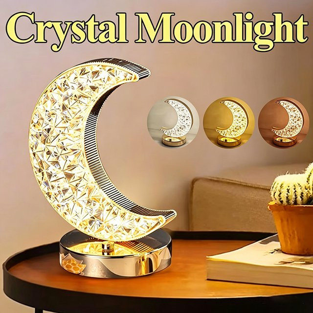 KDULIT Mondnachtlicht Kristall-Tischlampe mit 3 Farben und dimmbarer Touch-Bedienung in Diamant-Optik - Bild 1
