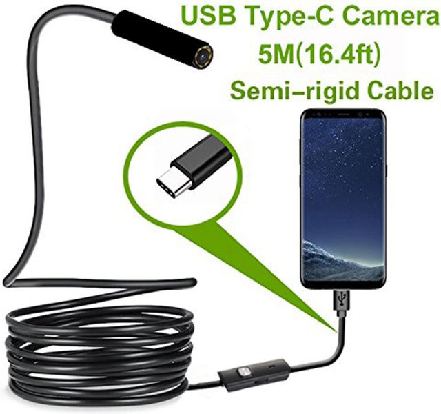JCWHCAM USB-C Endoskop Kamera mit 7,0 mm Hartkabel für Android und PC in Schwarz - Bild 1