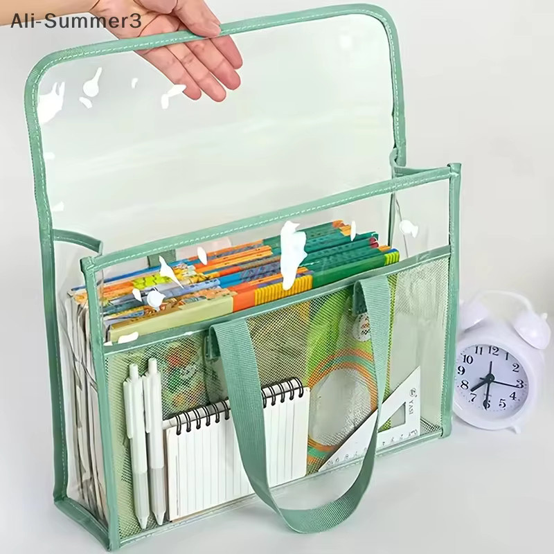 Tragbarer wasserdichter Handordner aus transparentem PVC mit großer Kapazität und selbstklebendem Verschluss, erweiterbare Aktenaufbewahrungstasche in Blau oder Grün - Bild 1
