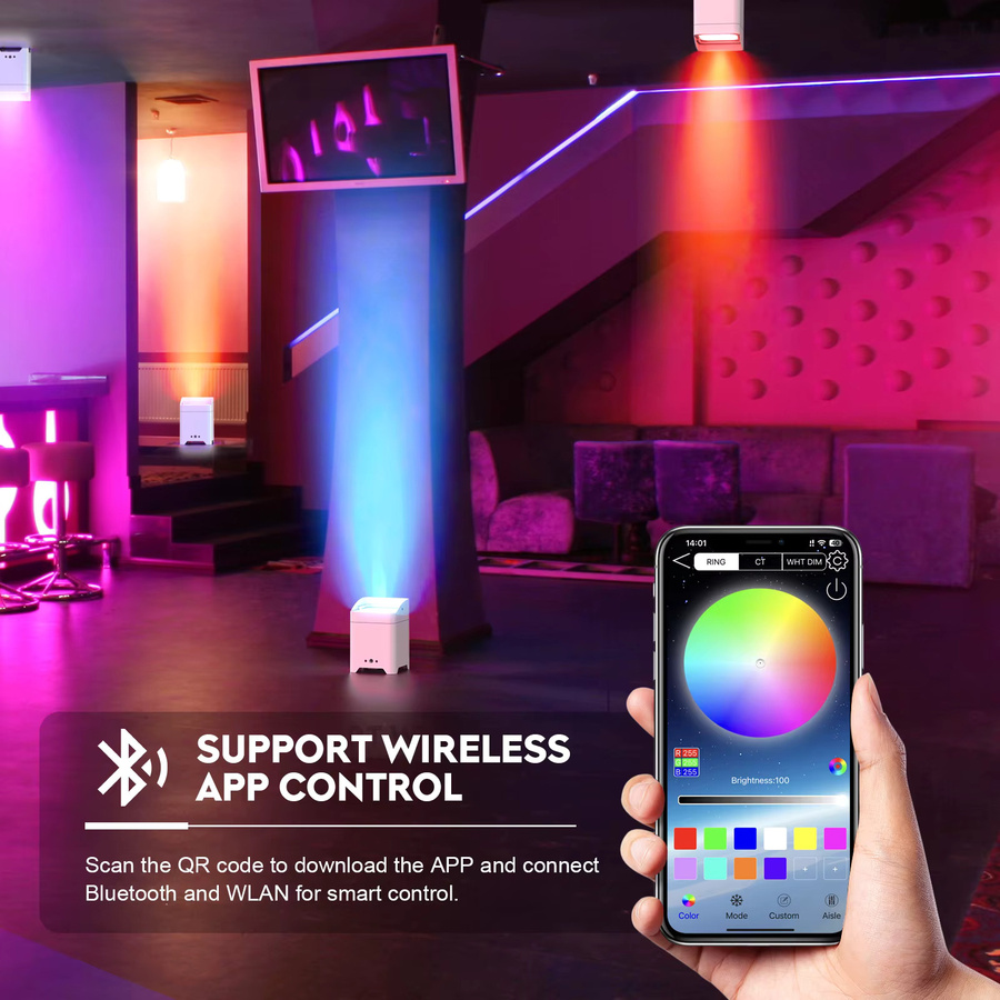 U'King 4er-Set 6-in-1 LED Par-Scheinwerfer mit RGBWA+UV, Akkubetrieb, DMX512 und Fernbedienung für DJ, Party und Konzerte - Bild 4