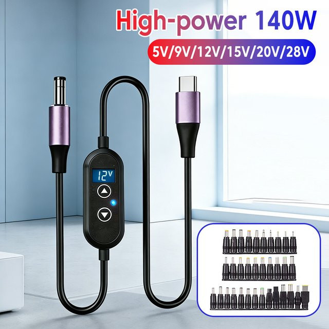 elough USB-Stromverstärkerkabel als Boost-Konverter von 5V auf DC 9V/28V, multifunktionales Umwandlungskabel mit USB-A Anschluss, schwarz - Bild 1
