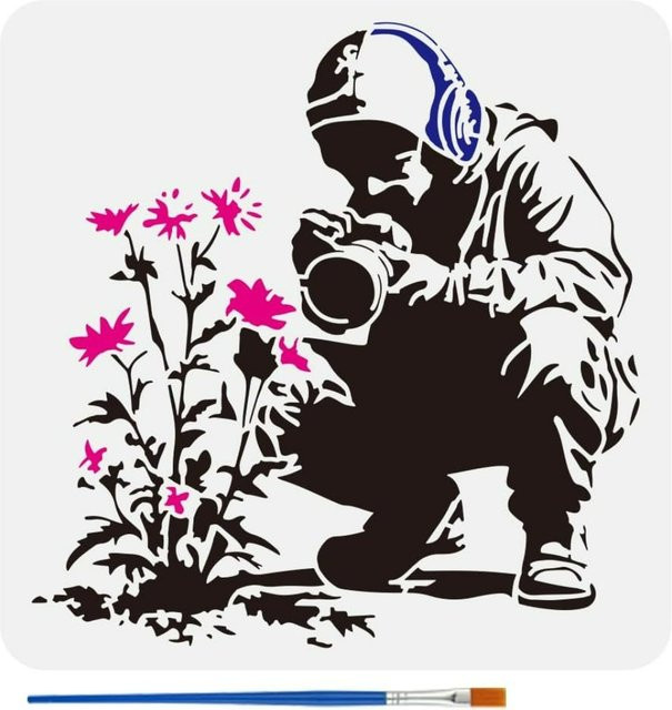 Malschablone mit Pinsel Kopfhörer Motiv als Zeichnungsvorlage für Blumenfotografie B: 30 cm x H: 30 cm - Bild 1