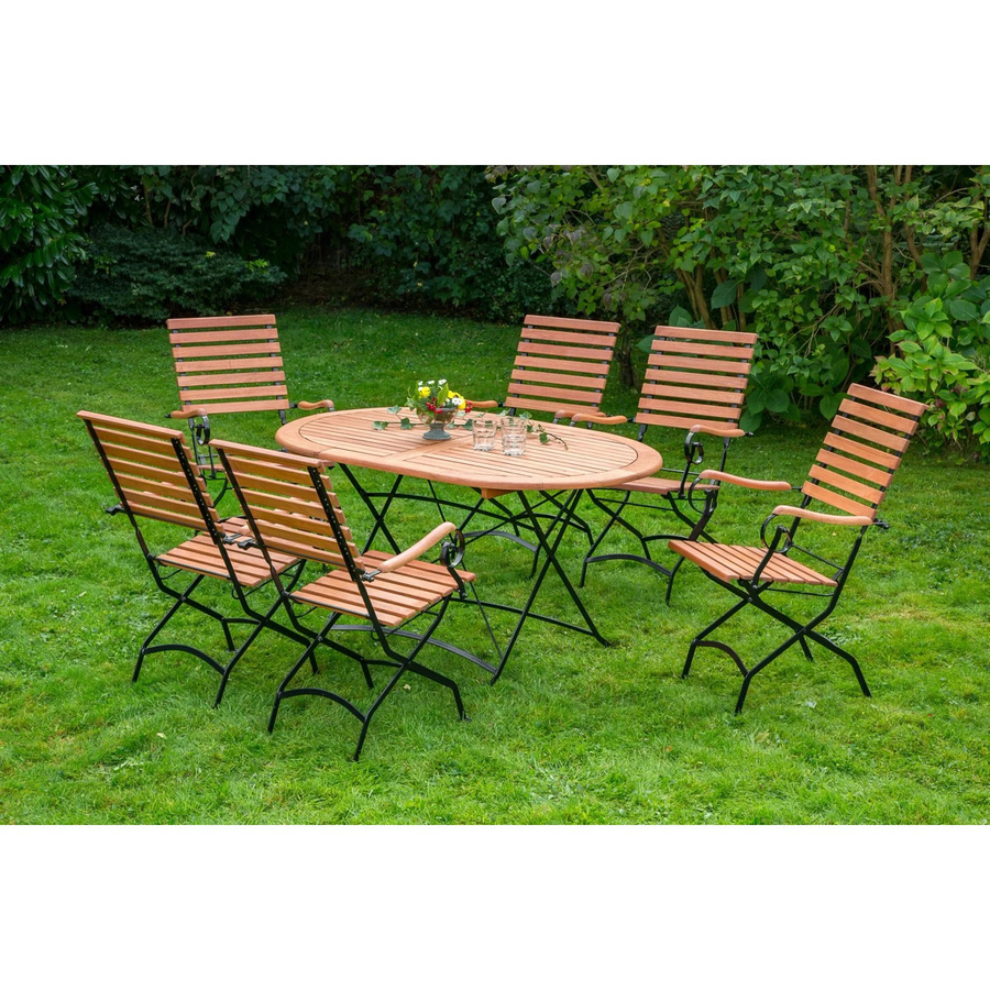 Merxx Gartenmöbelset Schlossgarten 7-teilig aus geöltem Eukalyptusholz in Schwarz, ovaler Tisch und klappbare Stühle für Garten, Terrasse oder Balkon - Bild 2