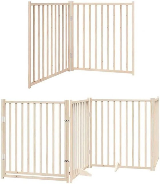 vidaXL 8-teiliges faltbares Hundetor aus Pappelholz mit Tür in Braun und Beige, Breite: 640 cm - Bild 1
