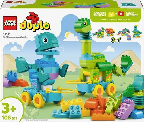 LEGO DUPLO Dinos auf Rädern 3-in-1-Set, buntes Spielzeug mit Dinosauriern und Fahrzeugen für Kinder ab 3 Jahren - Bild 1