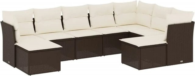 vidaXL 9-teilige Garten-Sofagarnitur in L-Form aus braunem Poly-Rattan mit cremeweißen Kissen und Stauraum - Bild 1