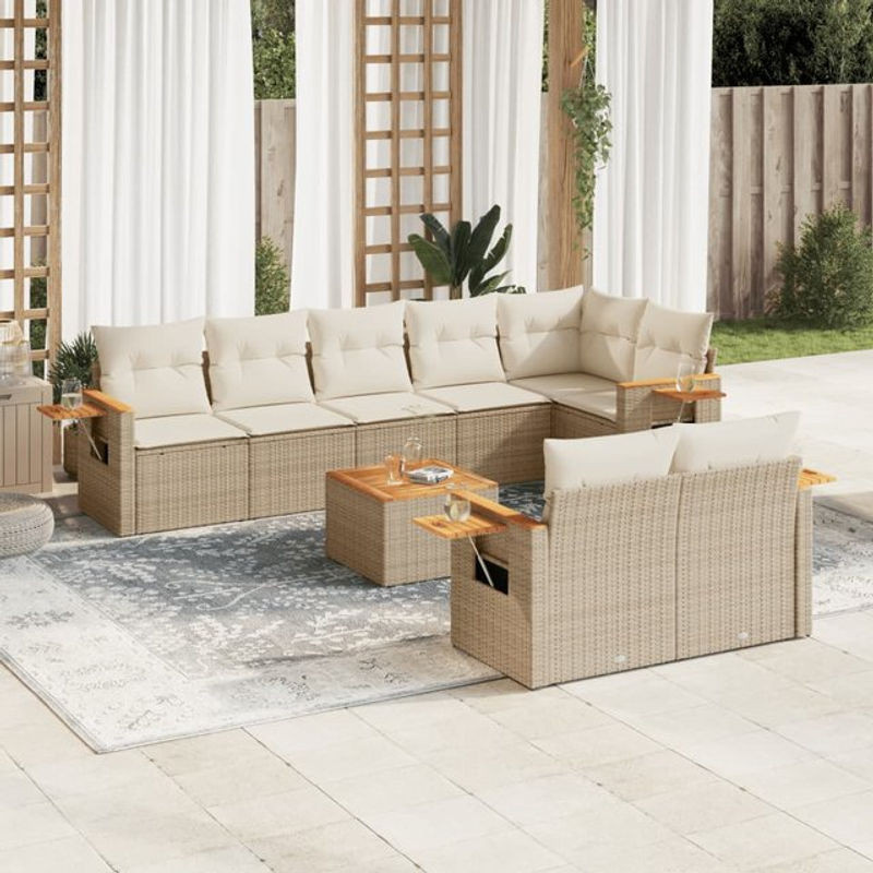 Vidaxl Gartenmöbel-Set aus Polyrattan mit Kissen, 9-teilig, Beige, Modernes Design - Bild 1
