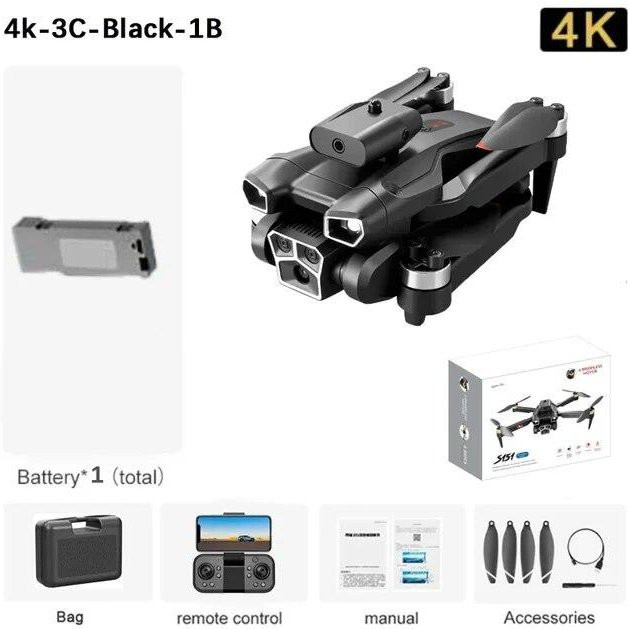 LYZRC S151 UAV Quadcopter mit 8K HD Drei-Kamera, bürstenloser Motor, Hindernisvermeidung, 5G Wifi FPV und optischer Fluss Positionierung, Schwarz - Bild 1