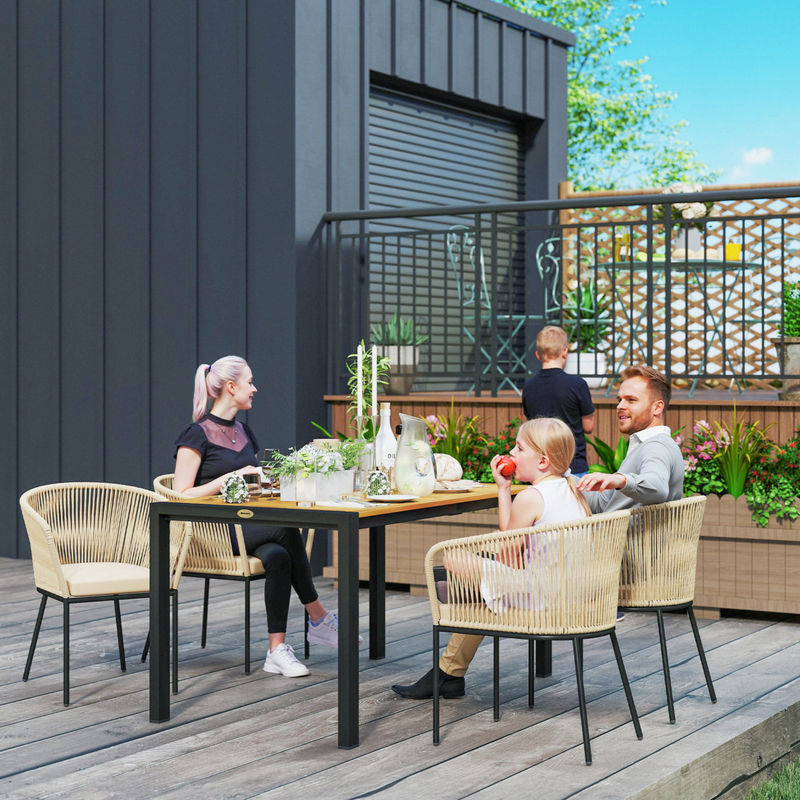 Outsunny 5-teiliges Gartenmöbel-Set aus Polyrattan und Akazienholz in Naturholz und Khaki für 4 Personen mit Tisch und Stühlen - Bild 2