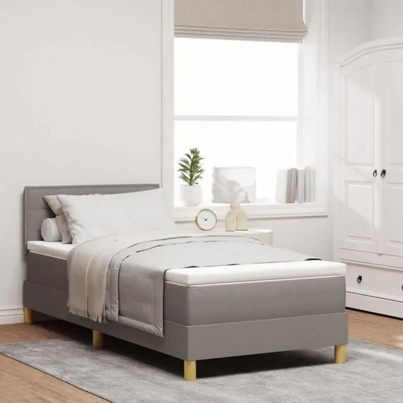 vidaXL Boxspringbett mit Matratze in Taupe meliert, Modernes Design aus Stoff und Holzwerkstoff, B/T/H: 90 x 200 cm - Bild 1