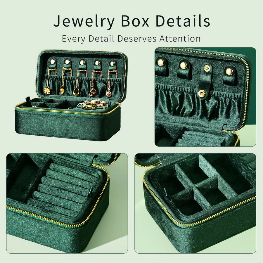TAIMY Schmuckschatulle aus Samt in Ivory, doppelschichtiger Schmuck-Organizer für Ringe, Halsketten und Armbänder - Bild 2
