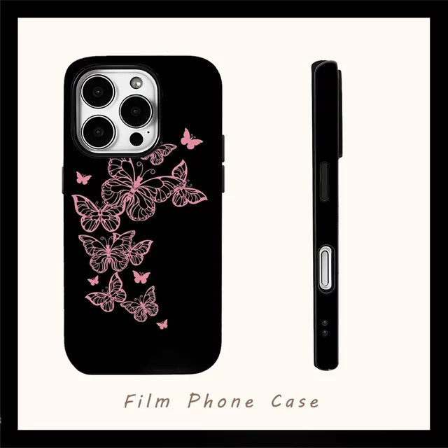 Potdemiel Schmetterlings-Handyhülle in Schwarz und Rosa für iPhone Modelle mit doppelschichtiger Rückseite - Bild 1