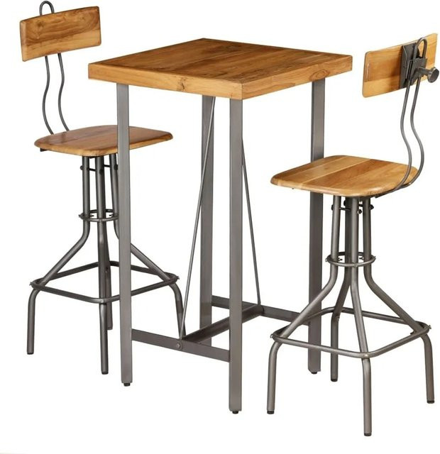 vidaXL Esszimmer-Set aus massivem, wiederverwendetem Teakholz und pulverbeschichtetem Stahl in Braun, 3-teilig, industrieller Stil - Bild 1