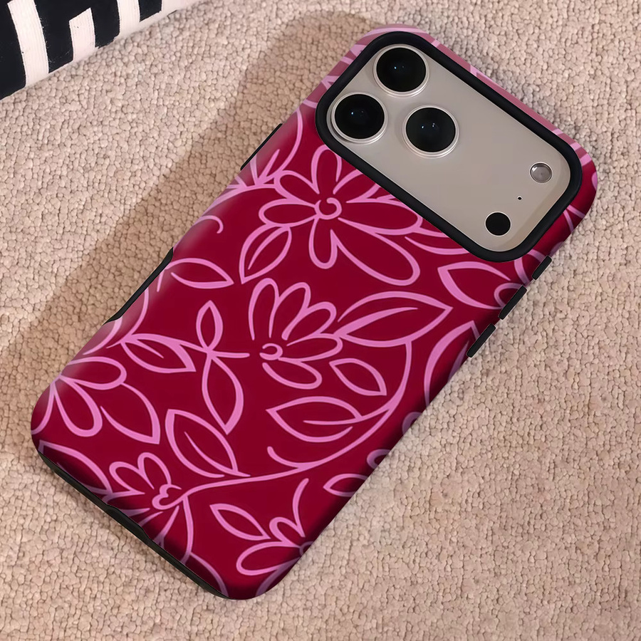Potdemiel Minimal Art Floral Handyhülle in Pink für iPhone 17 16 15 14 13 Pro Max Plus mit magnetischer Double-Layer Tough Case Funktion - Bild 5