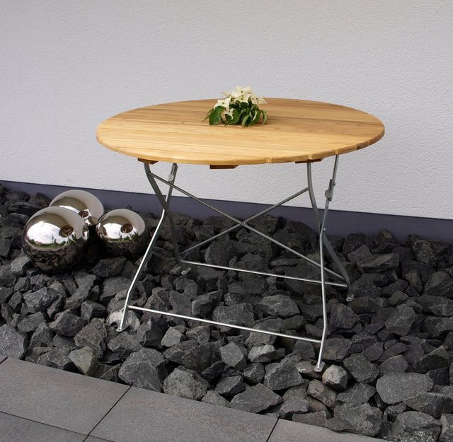 TPFGarden Klapptisch BAD BELZIG aus Robinienholz in Braun mit verzinktem Stahlgestell, Durchmesser: 100 cm, Höhe: 72 cm - Bild 1