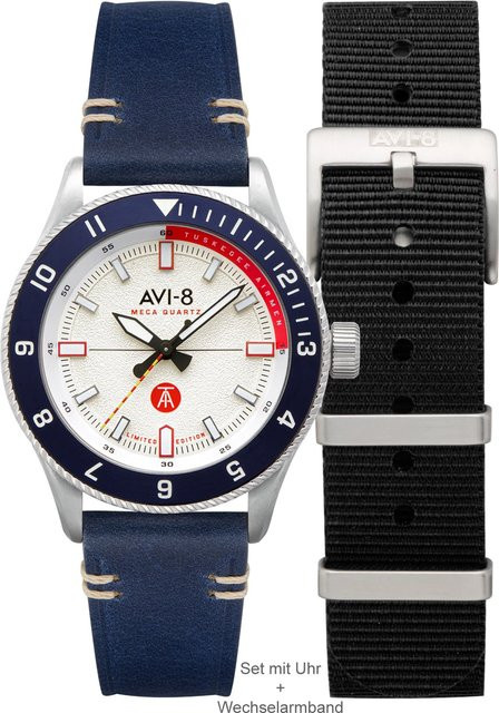 AVI-8 Herrenuhr, Quarz, Edelstahl, 40 mm, Leder, Weiß - Bild 1