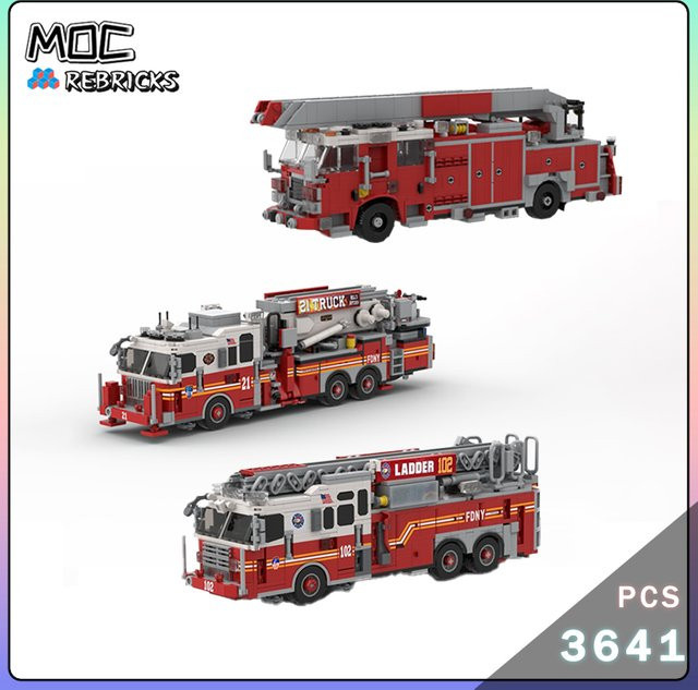 MOCREBRICKS City Series New York Classic Fire Truck Ladder Express, Baustein Modell, ab 14 Jahren - Bild 1