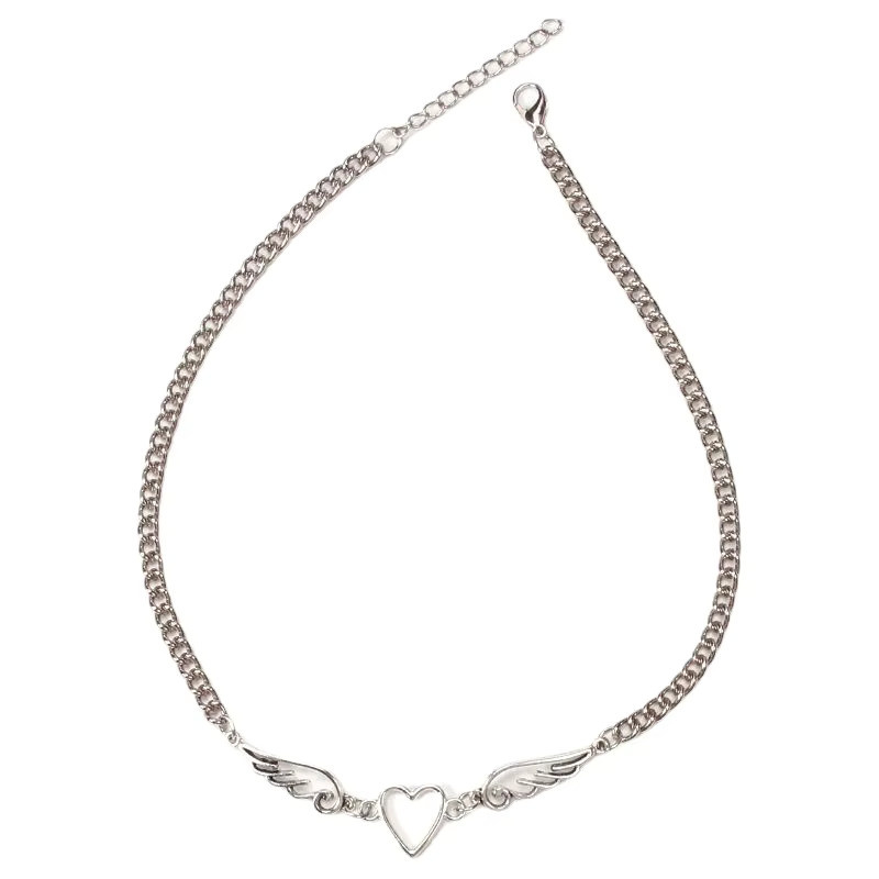 konminry Halskette, Hohle Herz Engelsflügel Charm, Gothic, Silber, Damen - Bild 5