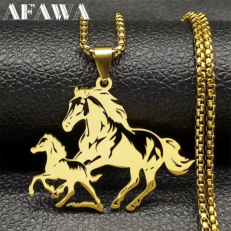AFAWA Halskette Pferd, Edelstahl, Gold, Unisex - Bild 2