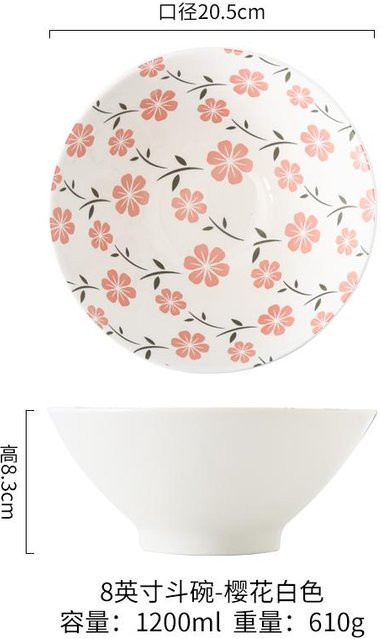 Japanische Ramen-Schüssel aus Keramik von Yiran Furniture, weiße Suppenschüssel mit floralem Design - Bild 1