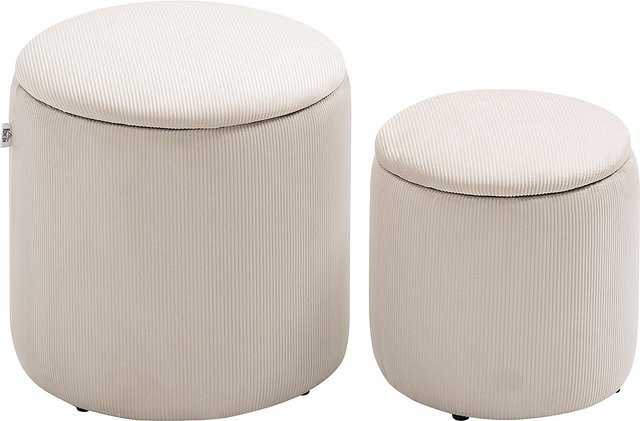 HOMCOM 2er Set Sitzhocker Ottomane mit Stauraum in Cordoptik Cremeweiß B/T/H: 40 x 40 x 41 cm - Bild 1