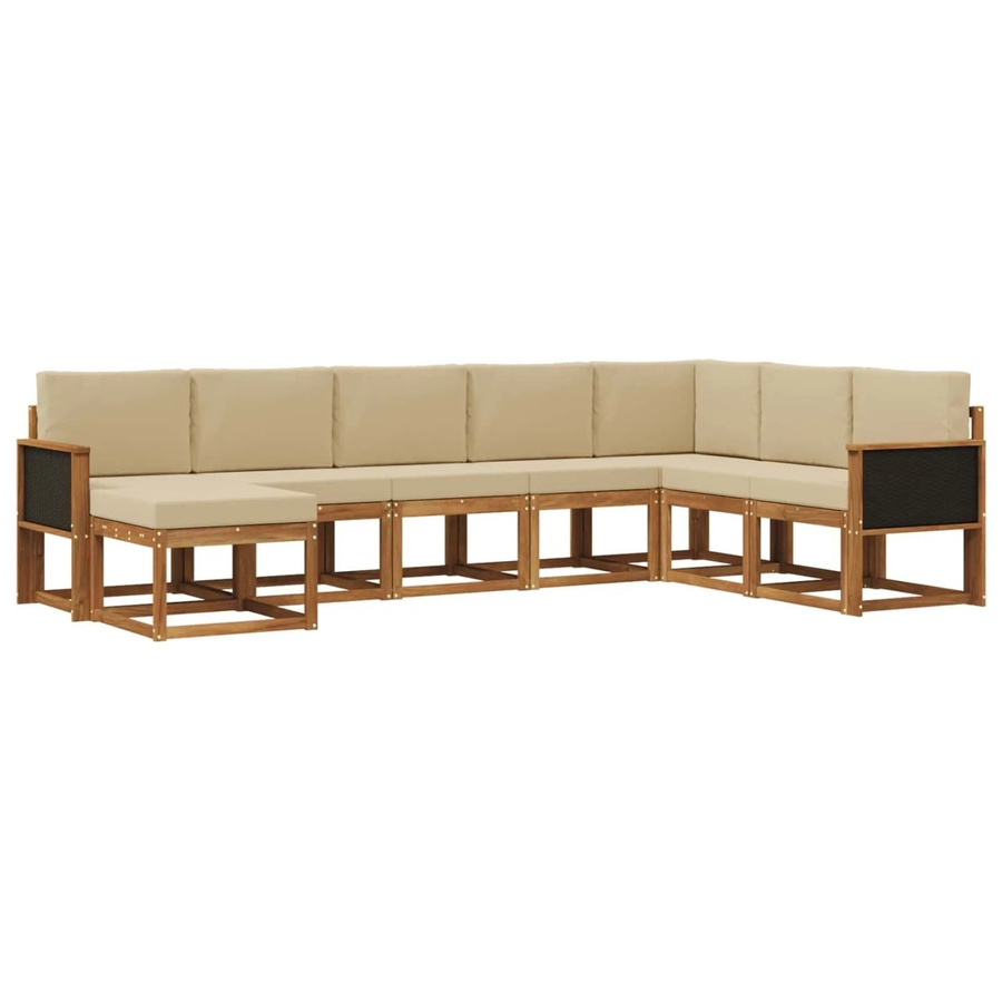 vidaXL Outdoor-Sofagarnitur aus Massivholz Akazie in L-Form, 8-teiliges Lounge-Set mit Polstern in Beige und Natur für Garten und Terrasse - Bild 2