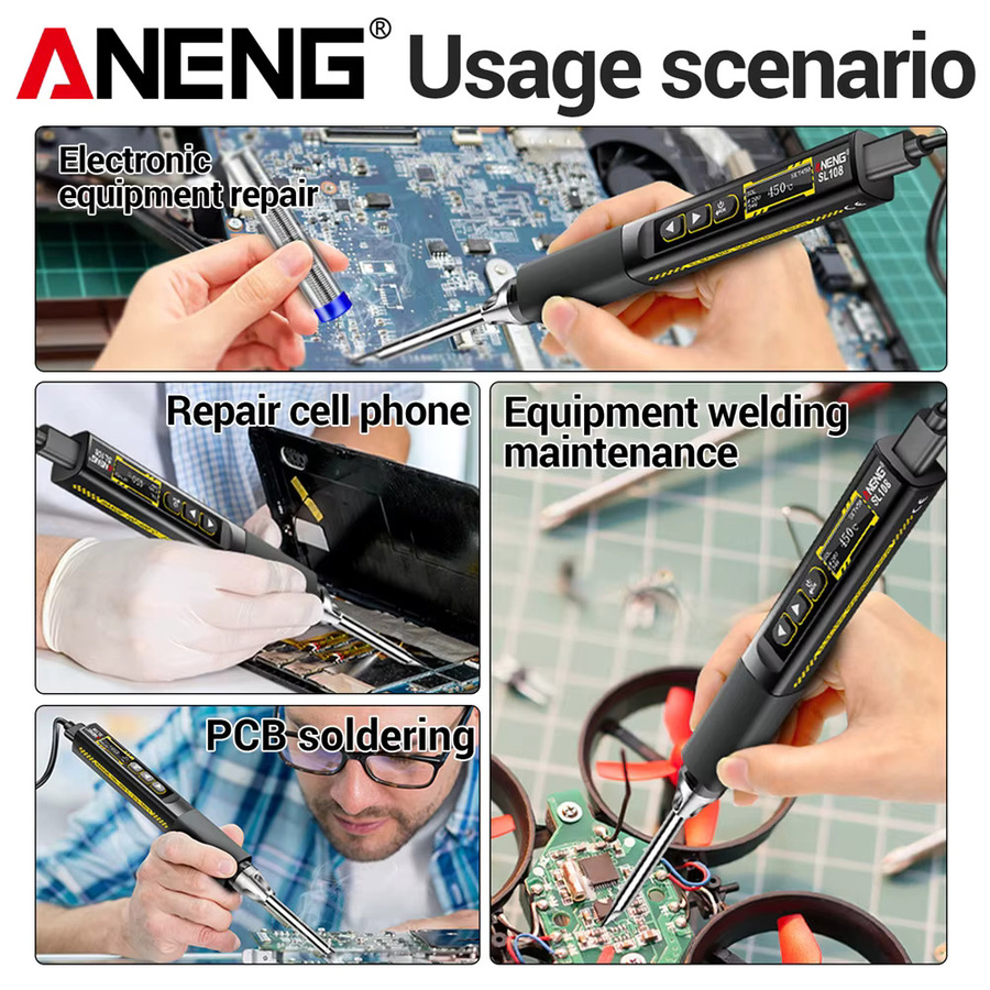 ANENG SL108 Elektrischer Lötkolben 96 W mit einstellbarer Temperatur, tragbares Smart-Lötkolben-Set in Schwarz-Silber mit PD/QC Schnellladung - Bild 5