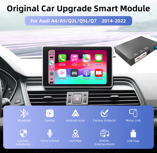 EzoneTronics OEM Bildschirm-Upgrade-Decoder-Box für Audi A4, A5, Q2L, Q5L, Q7 (2014-2022) mit CarPlay & Android für 7 Zoll oder 8,8 Zoll MIB-Bildschirme, Schwarz - Bild 1
