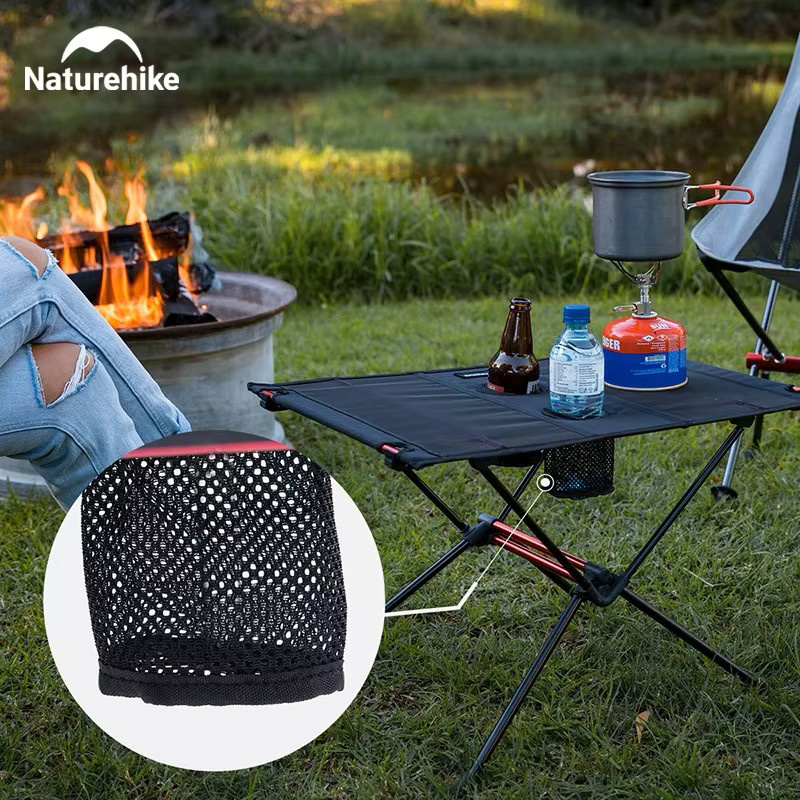 Naturehike Ultraleichter Klapptisch mit Getränkehaltern, tragbarer Campingtisch in Schwarz für Garten, Reisen, Picknick und Angeln - Bild 2