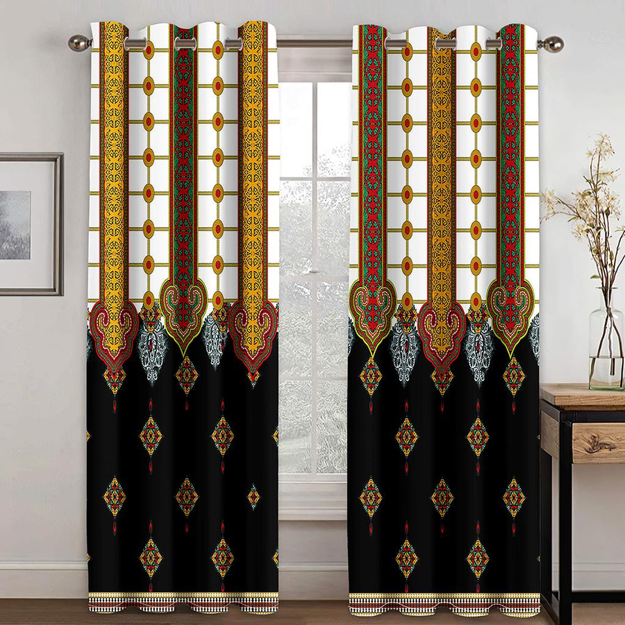 Yiran Furniture Dekorative Vorhänge im böhmischen Stil mit goldenen Streifen, 2 Paneele, halbtransparent, Polyester, B/H: 50 x 60 cm pro Paneel - Bild 1