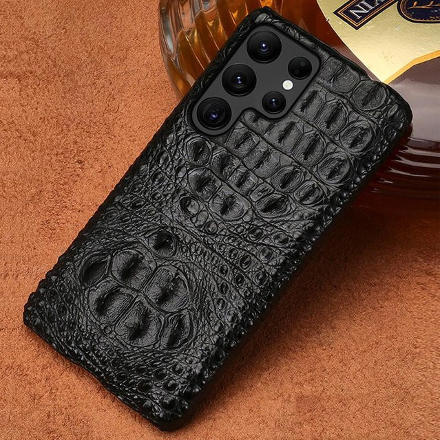 Luxus Handyhülle aus echtem Krokodilleder für Samsung Galaxy S25 Ultra, S24 Ultra, S23 Ultra, S22, S21, S24 und A55 5G in Schwarz - Bild 1