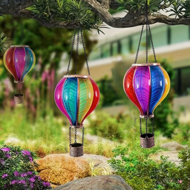 Wasserdichte Solar-Heißluftballon-Laterne aus Metall in Multicolour für Garten, Terrasse und Balkon im Boho-Stil - Bild 1