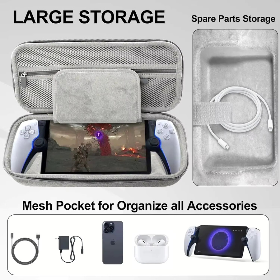 DOBE Tragetasche TP5-3552 Eggshell Series für Playstation Portal, stoßfeste EVA Hand-Reisetasche in Weiß/Grau - Bild 4