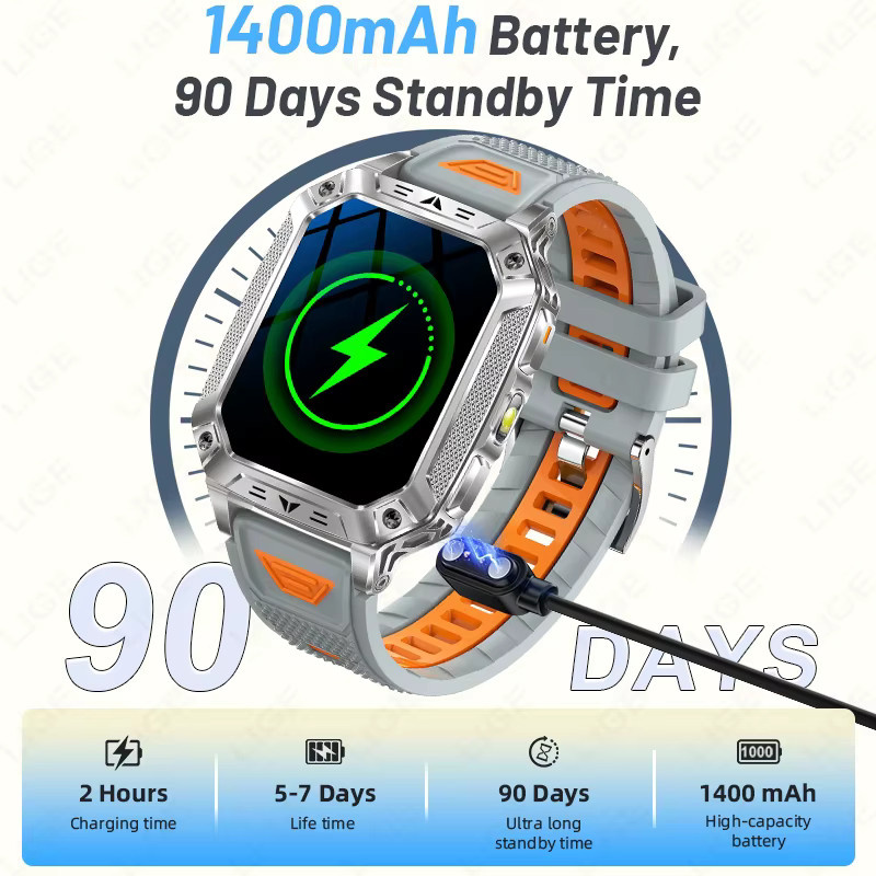 LIGE Smartwatch, Schwarz, Silikon, Herren, Wasserdicht - Bild 3