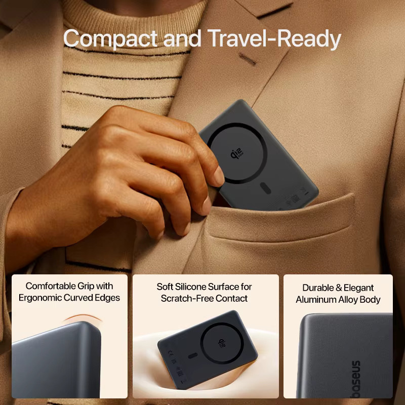 Baseus Qi2.2 Magnetische Powerbank 10000mAh mit 25W Kabellosem Laden und 45W PD USB-C, Schwarz - Bild 5