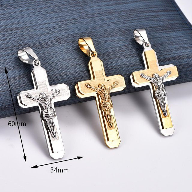 YULIN Halskette mit Jesus Kruzifix Anhänger, Edelstahl, Silber, Unisex - Bild 1