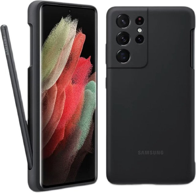 Silikonhülle für Samsung Galaxy S21 Ultra mit integriertem S-Pen Stylus-Stiftschlitz in Schwarz - Bild 1