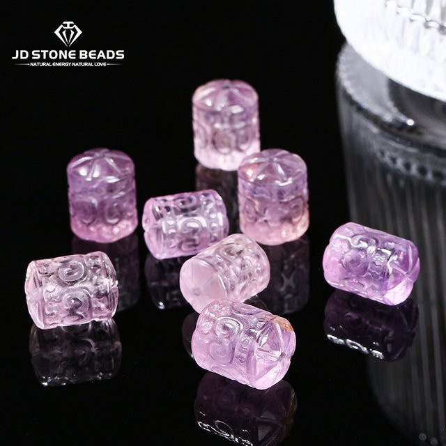 Amethyst Anhänger, zylindrische Form, mit geschnitztem Muster, Unisex - Bild 1