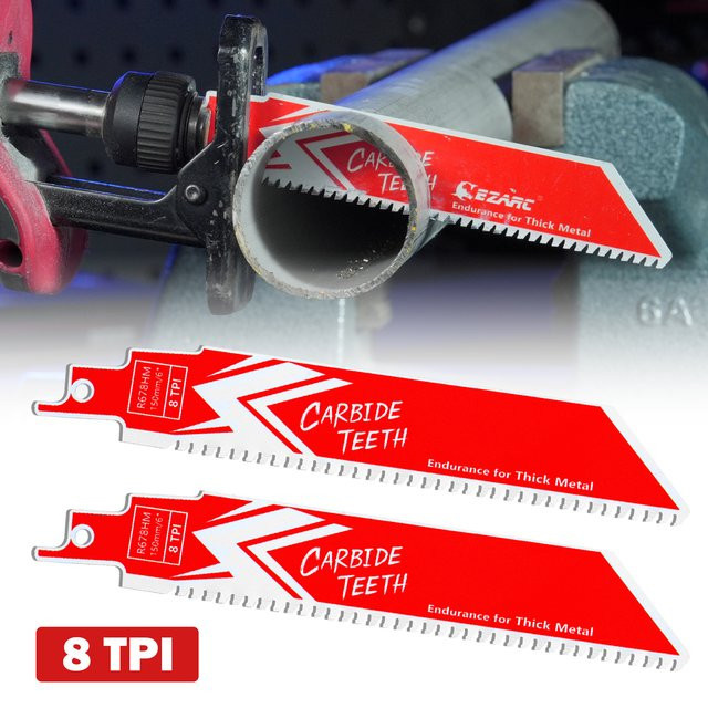 EZARC Hartmetall-Säbelsägeblatt für Metall und Gusseisen, 150 mm, 8 TPI, Farbe: Rot - Bild 1