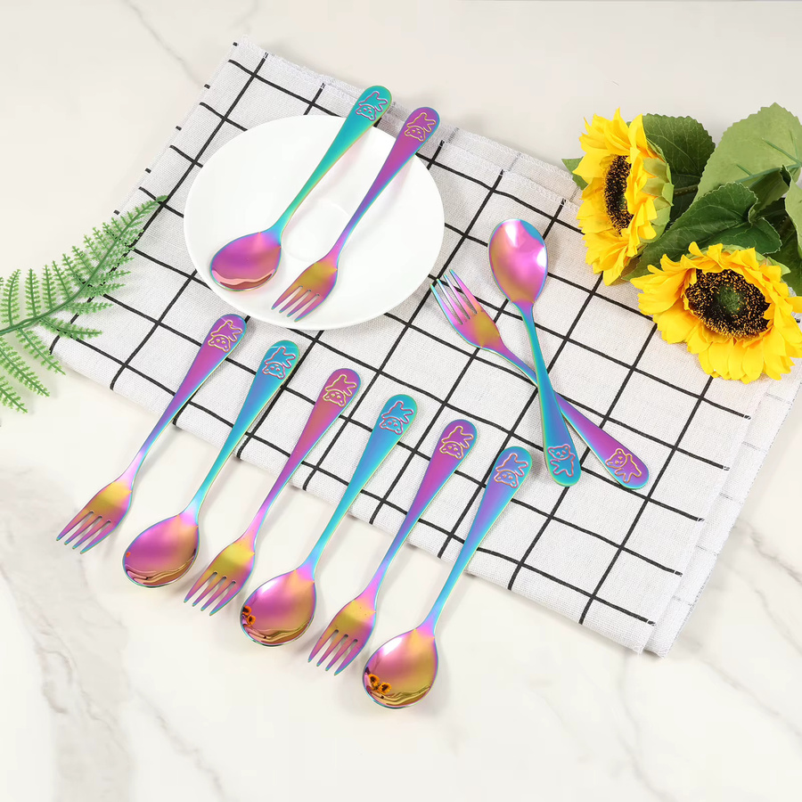 Willstar 10-teiliges Kinderbesteck Set aus Edelstahl in Silber und Multicolour für Kleinkinder mit Löffeln und Gabeln - Bild 2