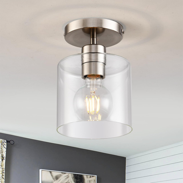LINCCW Moderne Glas-Deckenleuchte in Silber mit transparentem Zylinder für Wohnzimmer und Flur - Bild 1