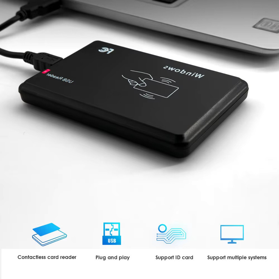 Asia-Teco RFID IC-Kartenleser mit Micro-USB-Anschluss als Smartcard-Encoder und Näherungssensor für Zugangskontrollsysteme, Schwarz - Bild 3