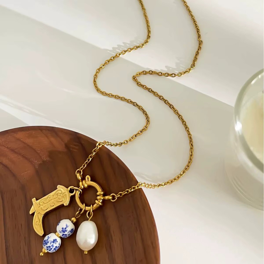 Halskette Edelstahl, Perle, Gold, Damen - Bild 1